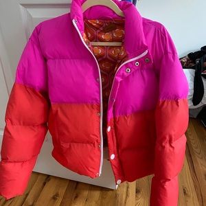Mother brand pink puffer coat from Sals Fifth Avenue